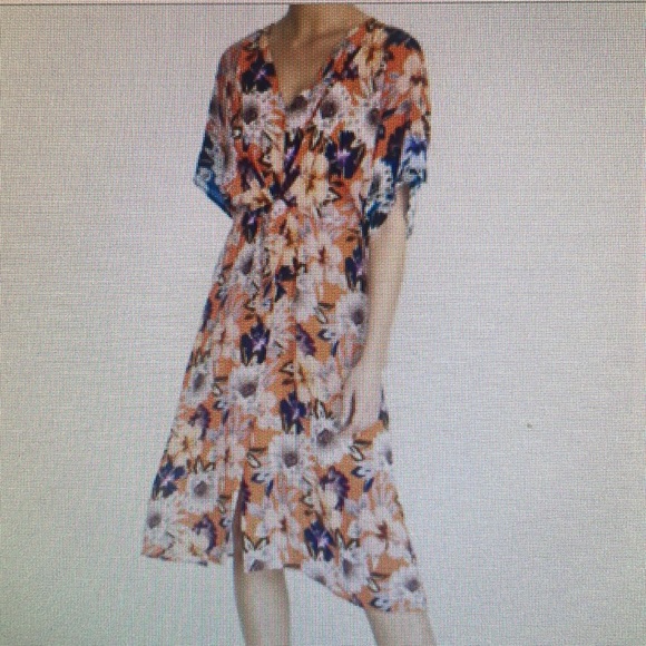 Johnny Was Jade Dress Size L Deepika Tie Front Orange Midi Floral Silky Dress - Picture 12 of 12